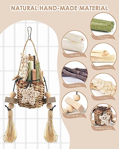Bissap Bunny Chew Toys, Natural Seagrass Hanging Basket Chews Water Plant Woven Chinchillas Chewing Treats for Rabbits Guinea Pigs Chinchillas Hamsters Rats and Other Small Pets Teeth Grinding Toy - style: Modern