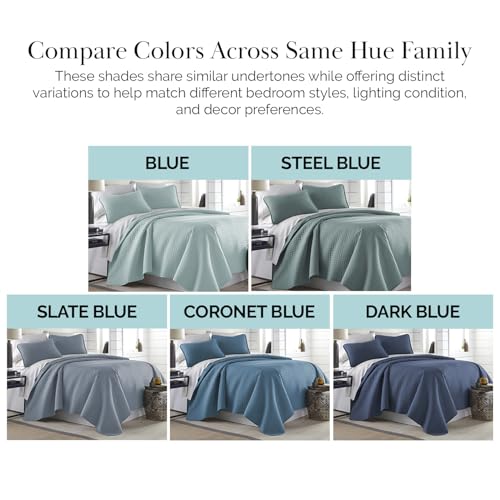 Southshore Fine Living, Inc. Queen Quilt Set, Full Size Bedspread with 2 Matching Pillow Shams, Soft Microfiber Lightweight Quilts, Queen Size Coverlet, Vacation Rental Quilts, Slate Blue Quilt - color: 08 - Slate Blue, size: Full / Queen