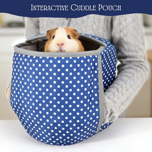 Guinea Pig Hideout with Cuddle Pouch - Washable Dwarf Rabbit Bed, Durable Fabric with Soft Lining - Small Animal Cage Accessories - Blue Dot - color: Blue