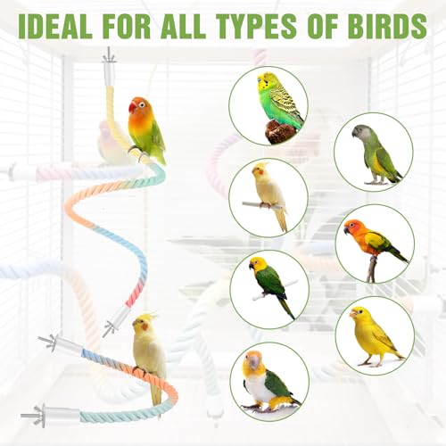 4 Pcs Bird Rope Perches, Bendable Climbing Rope Bird Cage Accessories, Fun Climbing Toy for Parrots, Parakeet, Cockatiels, Lovebirds, Budgies