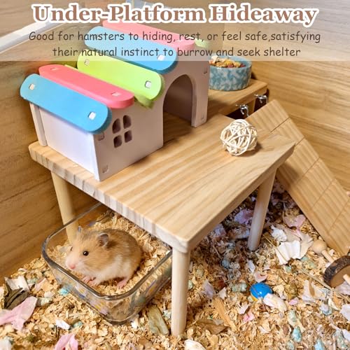 Wooden Hamster Platform with Ladder Rat Climbing Activity Playground Platform Cage Accessories Decor for Dwarf Syrian Hamster Gerbil Rat Mice (Right) - style: Right