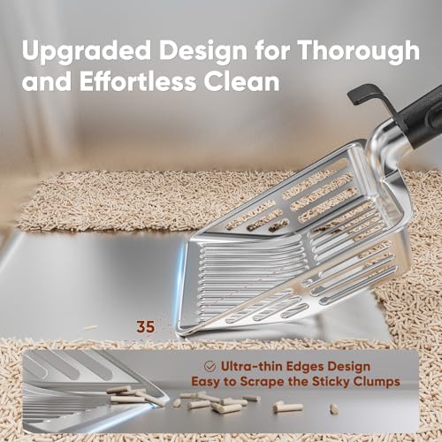 Metal Cat Litter Scoop, Large Cat Scooper with Deep Shovel & Dual Sifting Holes for Fast & Precise Sifting, Space Aluminum Kitty Litter Scooper with Long Handle & Easy-to-Hang Hook - Black - color: Black