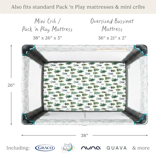 Pack and Play Sheets Fitted, Mini Crib Sheets for Graco Pack N Play Playard (38x26), Ultra Soft Organic Cotton Blend, Safe & Snug Playpen Mattress Sheet for Baby Boys & Girls – Starry Woodland, 2-Pack - color: Woodland Forest Animals