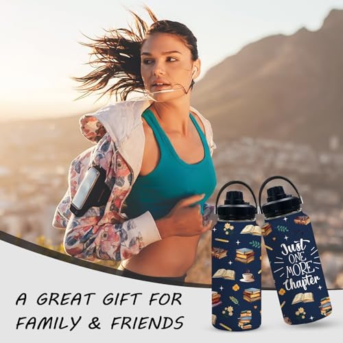 Book 32oz Water Bottle, with Handle Lid Bottle,Sport Insulated Cup | 32oz Stainless Steel Tumbler, Leak-proof Mug, Thanksgiving Christmas Birthday Gift for Book Lovers - color: Rain bow