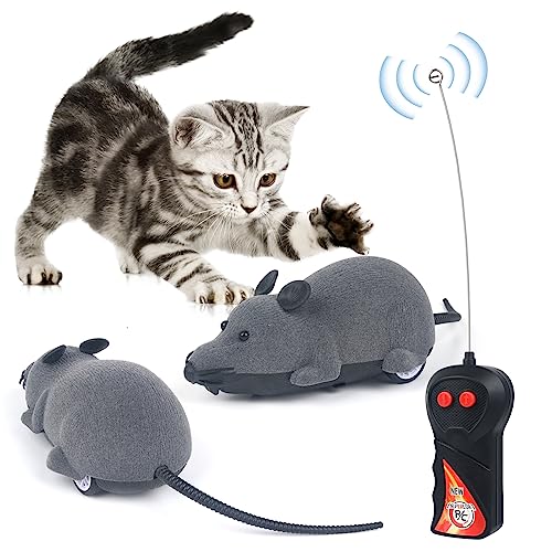 LUVI Remote Control Rat Toy Fake Mouse Flocking Rat Wireless Moving Mouse Cat Toy Dog Toys Funny for Cat Kitten Dog Pet Novelty Gift Trick Playing