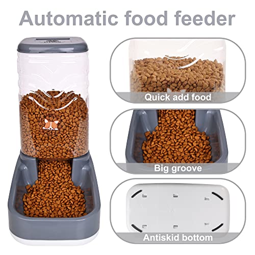 Elevon Automatic Cat Feeder, Gravity Food and Water Dispenser Bowl Set for Small Medium Dogs Animals, Pet Feeder Dispenser Storage Food, 3.8L Large Capacity, Gray - color: Gray