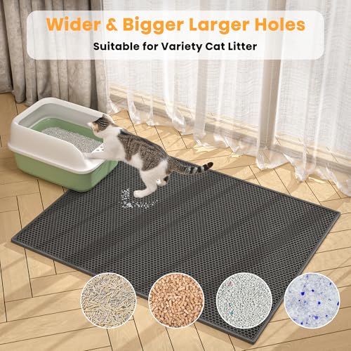 Pieviev Double Layer Cat Litter Mat Traps Scattered Litter 30''x24'' 2 Pack | Waterproof Urine Resistant Layer Litter Box Mat, Easy Collection, Soft on Kitty Paws, Black Color for Indoor Cats - color: Black