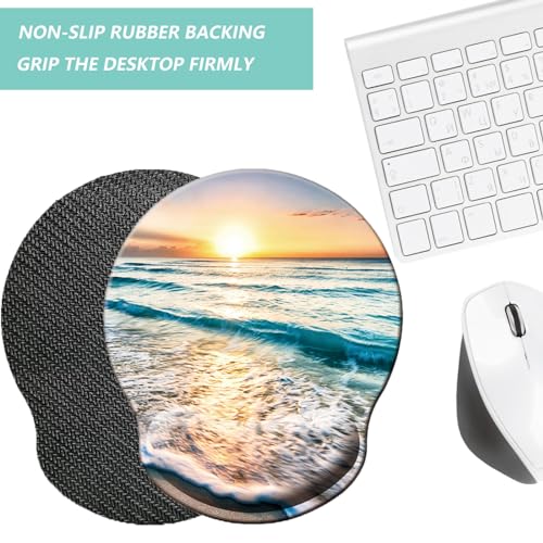 Mouse Pad with Wrist Support, Ergonomic Mouse Pad with Memory Foam Wrist Rest Cushion, Non-Slip Rubber Base Gaming Mice Pad for Home Office Computer Laptop, Beach - color: O-beach