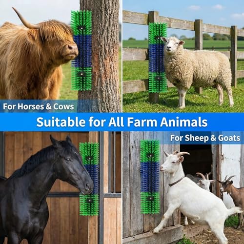 Livestock Scratching Brush, Itch Relief Goat Scratching Post brush | Wear-Resistant Nylon Bristles, Heavy-Duty Screws, Self-groomiing Goat Scratching Post for Horses, Cows, Sheep, Pigs, Donkeys