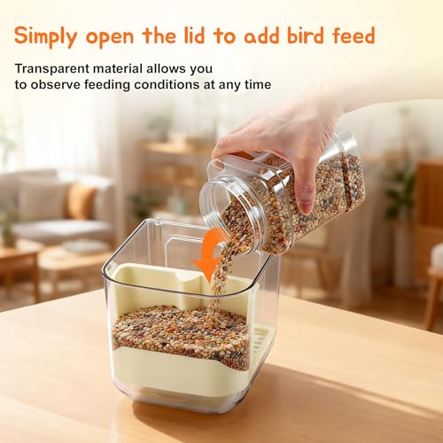No Mess Bird Feeder Water Dispenser Set, Beige, 1 Set | Multifunctional Seed Feeder, Easy Cleanup Bird Cage Accessories - color: Beige, White