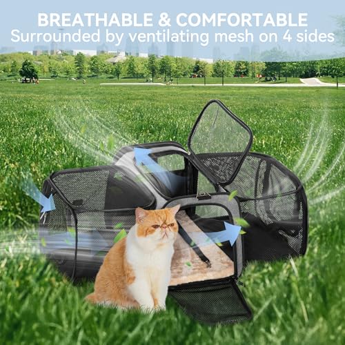 Petsfit 17" x 11" x 11" Airline-Approved Expandable Pet Carrier, 2X Square Expansion Reduces Pet Anxiety, Escape-Proof Self-Locking Zippers, 5 Easy-Access Entrances, for Cats & Small Dogs up to 15 lbs - color: Gray, size: 17.0"L x 11.0"W x 11.0"H