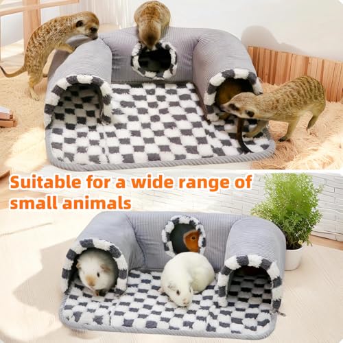 Guinea Pig Hideout Tunnel with Warm Bed for Small Pet 3 Cave Small Animal Tunnel Toy Cages Grey - color: Grey