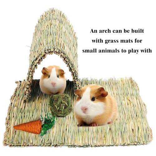 kathson 12 PCS Large Grass Mat for Rabbit, Natural Bunny Woven Hay Mat Straw Small Animal Bedding Nest for Guinea Pigs Hamster Chinchillas Puppy Biddy Sleeping Chewing Scratching