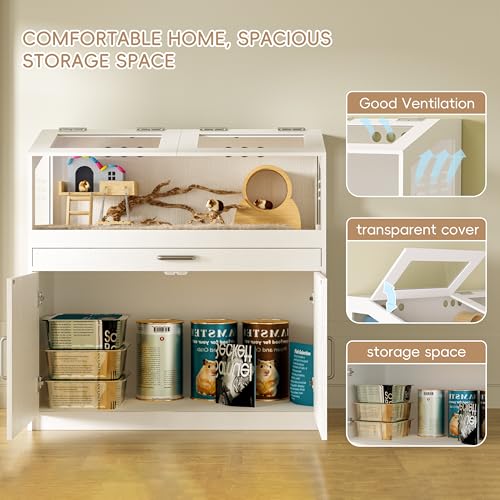 Betterhood Hamster Cage with Storage Cabinet, Guinea Pig Cage for Small Animals, Large Hamster Cage and Habitat with Easy View Acrylic Panels for Hamster, Rabbit, Guinea Pig, Hedgehog (39"x19"x40") - size: 39"x19"x40"
