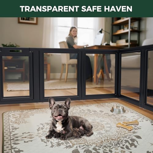 FXW AuraSpace Clear Acrylic Indoor Dog Playpen, 30" H, 8 Panels, Black | Open View, Modern Home Fit, No Climbing Bars, Tool-Free Setup, For Small & Medium Dogs - color: Black, size: 30"H