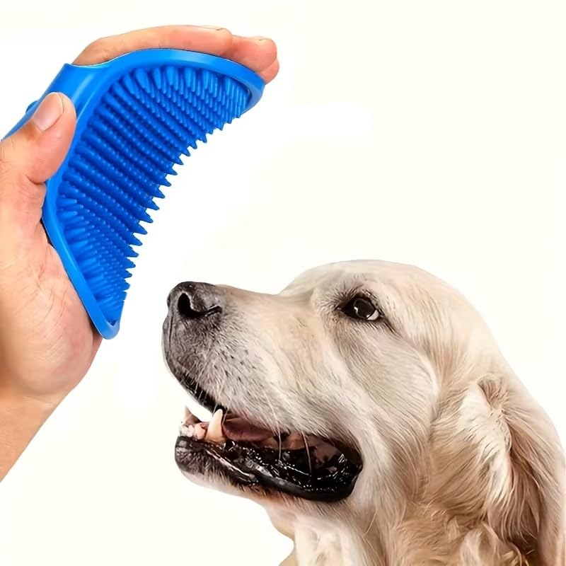 1pc Pet Bathing Brush With Adjustable Circular Handle, Non-Slip Grip, Soft Silicone Bristles for Dog & Cat Grooming, Shampooing, Massaging - Ideal for Bathing, Blue