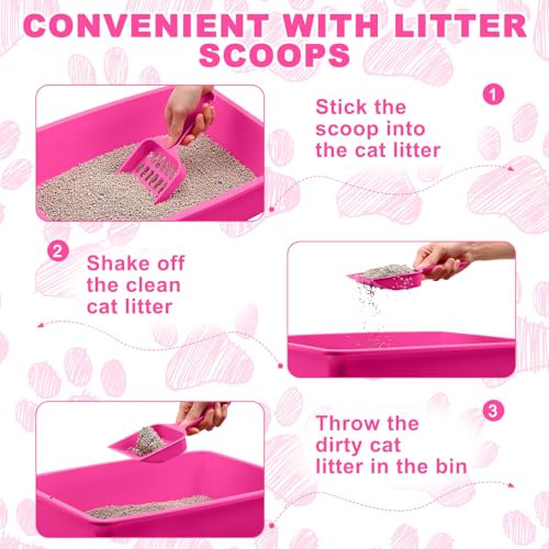 Amyhill 5 Pcs Open Cat Litter Box Kitten Litter Pan with 5 Scooper Medium Plastic Pet Tray Durable Nonstick Kitten Box for Indoor Pets Cats Rabbit Supply Easy to Clean, 14.6x10.6x3.4 Inch (Pink) - color: Pink