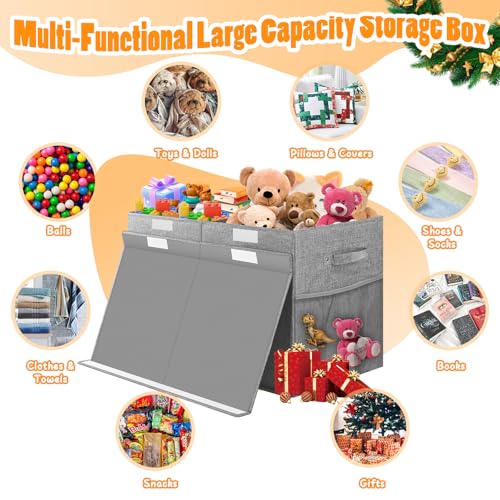 Large Toy Storage Box with Lid & Dividers, Collapsible Kids Toy Chest, Gray | Toy Box for Boys, Girls, Nursery, Bedroom, Living Room, Playroom, 25 x 13 x 16 inches - color: Large Gray