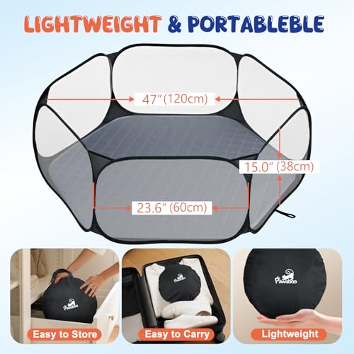 Pawaboo Small Animals Playpen with Pad, Black/Gray | Waterproof, Reusable Pad, Portable Outdoor Yard Fence, For Chick/Kitten/Puppy/Guinea Pig/Rabbits/Chinchillas - color: Black/Gray