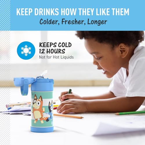 THERMOS FUNTAINER Water Bottle with Straw - 12 Ounce - Kids Stainless Steel Vacuum Insulated Water Bottle with Lid,Bluey,(Pack of 6) - color: Bluey, size: 12 Ounces (Pack of 6)