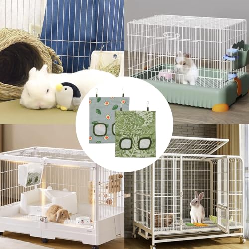 2Pcs Rabbit Hay Feeder Bag, Hanging Guinea Pig Hay Feeder, Green | Rabbit Cage Bag, Hanging Hay Feeder with 2 Holes, Small Animal Feeders Storage Pouch Holder for Rabbits Hamsters Small Pets - color: Color 2