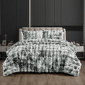 Fredsure Faux Rabbit Fur Comforter Set, 3 Pieces Tie Dye Grey King, Faux Rabbit Fur Face and Microfiber Reverse - color: Tie Dye Grey, size: King