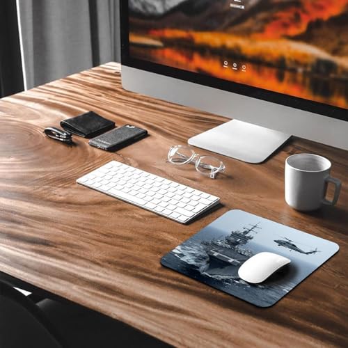 Aircraft Carrier US Navy Mouse Pad, Helicopter Military Warship Desk Mat | Blue Ocean Patriotic Design for Veteran, 9.5"x 7.9", Cute Smooth & Anti-Slip Mousepad - color: Water Blue