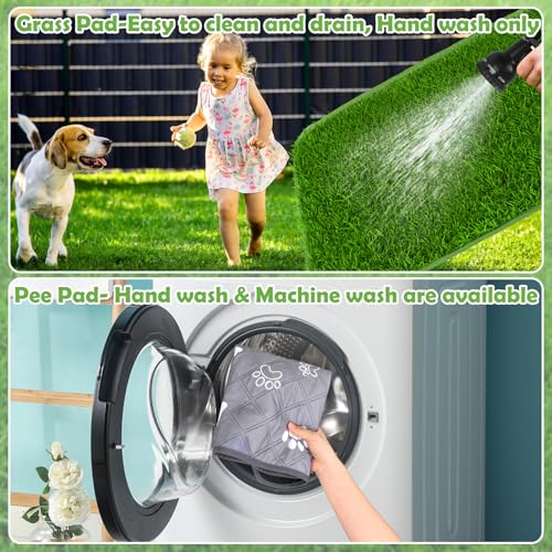Dog Grass Pad with Washable Pee Pad - 28"x18" Artificial Grass Puppy Training Mat, Non-Slip & Super Absorbent, Reusable Indoor/Outdoor Potty Solution for Small/Medium Dogs