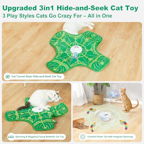 Interactive Cat Toys for Indoor Cats,Automatic Kitten Tunnel Toys | Rechargeable Touch Activated, Hide and Seek Design, Colorful Fluffy Tail & Butterfly, Cat Enrichment Toy for Bored Cats - color: Green Cover Cloth Toy