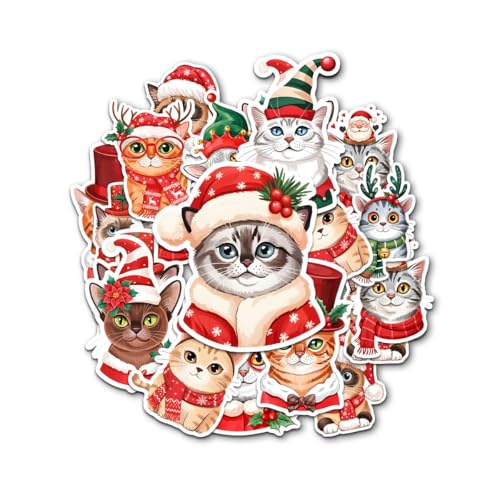 (12pcs-3in) Christmas Cat Sticker Stickers for Cute Holiday Kitty Gift Sets | Gifts For Cat Lovers Parents Friends Kids Teacher For Laptop Water Bottle Tumbler Notebook Journal Scrapbook Phone Crafts Mug - color: Cat 4, size: 3 Inches