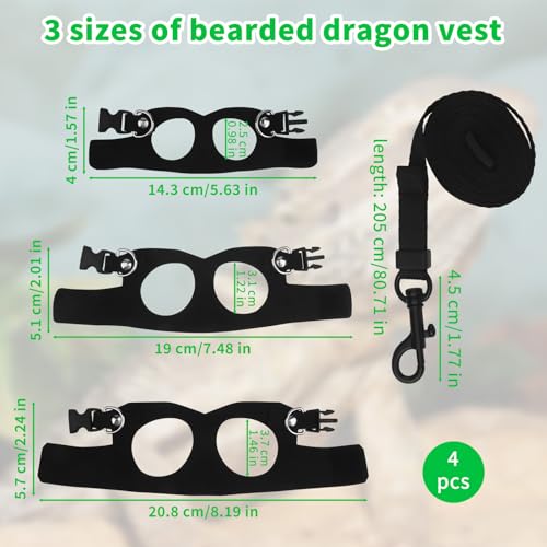 3Size Black Bearded Dragon Leash and Harness Set with Lizard Traction Rope | for Reptile, lizard leash/ squirrel harness/ Small Rabbit traction rope (S, M, L)