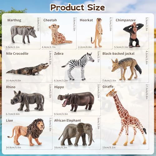 12 PCS African Safari Animals Figure Toys Wild Animal Figurines | Realistic African Wild Animal Figures, Educational Zoo Animal Toys, Party Favors & Classroom Props, Cake Toppers - style: 12 PCS African Animals