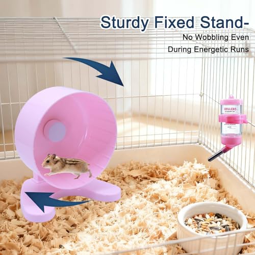 6.5" Hamster Exercise Wheel with Drinking Bottle, Hamster Exercise Wheel for Gerbils, Syrian & Dwarf Hamsters, Chinchillas, Hamster Running Wheel Noiseless Spinning Design for Other Small Pets, Pink - color: Pink, size: 6.5" with Drink Bottle