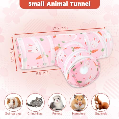 YUEPET Guinea Pig Tunnel, Guinea Pig Toys, 3-Way Play Tunnel Hideout, Pink | Guinea Pig Play Tubes, Collapsible Design, Hanging Play Ball, Peekaboo Opening, 5.9 in Entrance Diameter, Folds for Storage - color: Pink