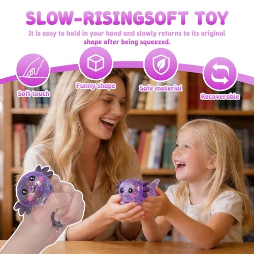 Axolotl Squishy Toy, Soft Slow Rising Sensory Fidget Toy, Cute Stretchy Axolotl Squeeze Toy, Stress Relief Desk Toy Gift for Kids and Adults(Purple) - color: Purple