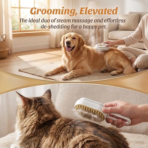 360° Rotating Cat Brush for Hair Removal and Grooming - Non-Slip ABSPet Hair Brush with Ergonomic Handle, Gentle Brushes for Cats, Dog & Small Animals (Khaki)