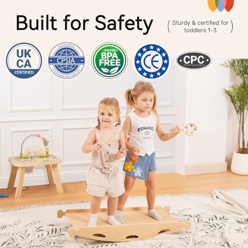 Pikler Triangle Set, Montessori 8-in-1 Climbing Set with Cushion | Wood Jungle Gym for 18M-5Y, Foldable, Reversible Animal Slide, Patent-Protected, 2.35in Gap, ASTM F963, Wood - color: Teak