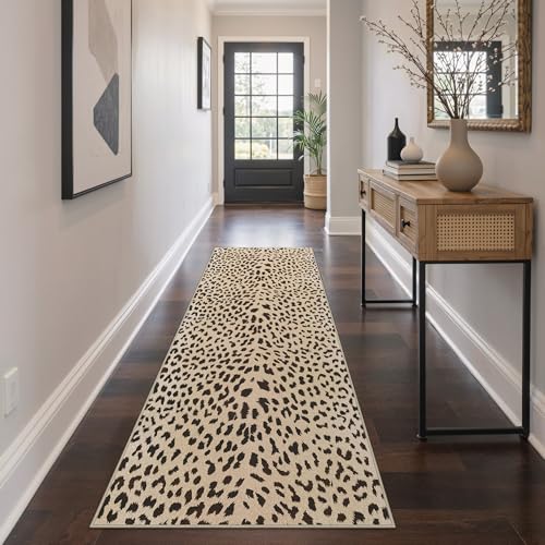 2x10 Leopard Runner Rug Hallway Bathroom Kitchen Washable Non Slip | Cheetah Animal, Beige Brown, Entryway Bedroom Laundry Room Bedside, Soft Morden Cool, Thin Low Pile Foldable, Water Repellent - color: Leopard / Beige and Brown, size: 2' x 10' (Rectangu