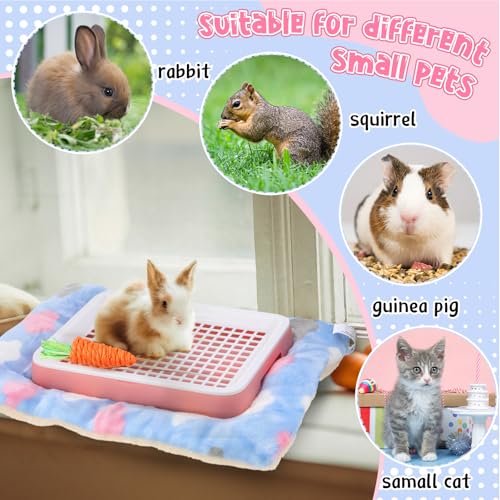 19 Pcs Rabbit Starter Kit Small Bunny Litter Box Rabbit Grooming Kit Water Bottle Bunny Toys Hay Feeder Bowl Blankets with Cleaning Set for Guinea Pig Accessories (Pink-White,Strawberry Bear) - color: Pink-white, style: Strawberry Bear