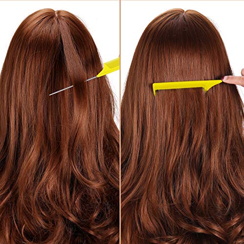 Leinuosen 3 Pack Rat Tail Comb Carbon Fiber,Yellow | Steel Pin Tail for Sectioning, Heat Resistant Teasing, Pick Comb for Women Wig Styling, Fishtail Design for Salon Updos - color: Yellow