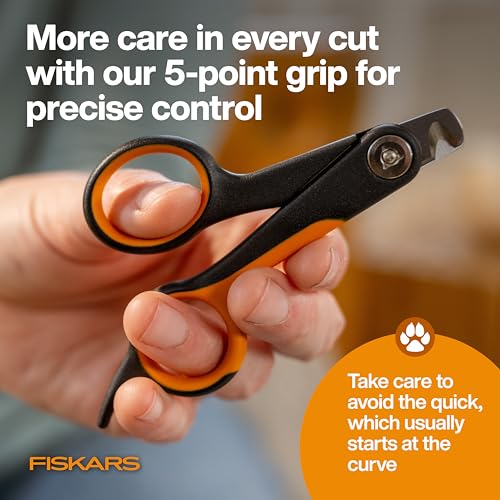 Fiskars Pet Small Nail Clippers, Cat and Dog Trimmers for Grooming, 4.25" | Suitable for Small Dogs & Cats, Semi-Circular Blade for Clear View While Cutting, SoftGrip Handle, Pet Supplies, Black - size: Small