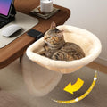 Cat Desk Bed One-Click Folding Maximum Holds 40lb, Cream Fur | Sunken Design & Space-Saving Semi-Circular Cat Bed, Soft Faux Rabbit Fur Material, Suitable for Various Desktops - color: Cream