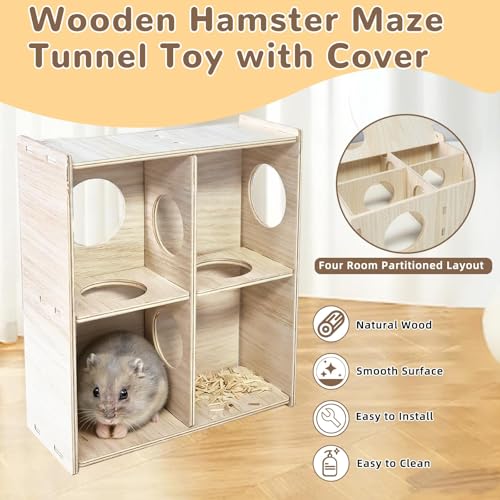 Kathson Multi-Chamber Hamster Tunnel House Maze: 2 Entrance 6 Rooms Hideout | Multichamber Hamster Hide with Cover,Mice House Tunnel Exploring Toy for Dwarf Hamsters, Gerbils,Small Animals - color: 4-Chamber Hamster Maze
