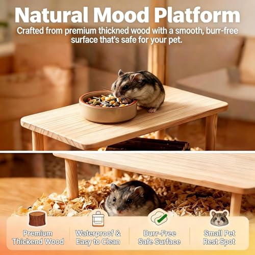 1Pcs Hamster Platform, Hamster Cage Platform, Wooden Hamster Platforms Waterproof Stand for Small Animal Habitat, Play Decor for Hamsters Squirrel Pets