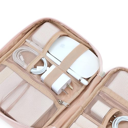 NISHEL Travel Cord Organizer, Electronic Cable Accessories Storage Bag | Bag for chargers, cables, phones, hard drives, USB devices and SD cards, ideal for travel and daily use,Pink - color: Pink