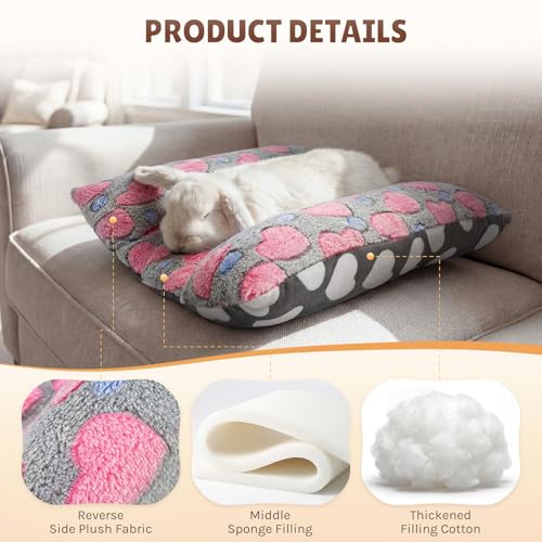 16.5 X 18in Removable and Washable Soft Rabbit Bed, Thickened and Softer Bunny Bed, Double-Sided Plush Rabbit Beds,Rabbits Concave Bed,Small Beds for Animals Indoor - color: Rose red-Star