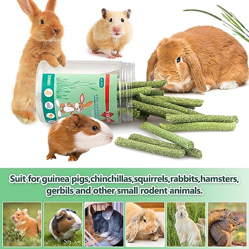 YIXUND Timothy Hay Sticks Treats for Rabbits & Other Small Pets - 40pcs Natural Handmade Chew Toys