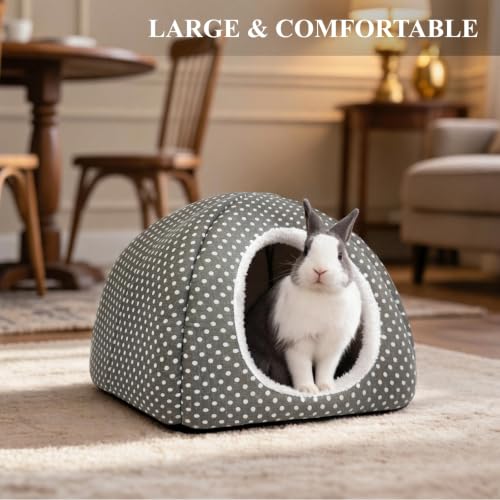 Rabbit Hideout Large Bunny Bed Washable Rabbit House | Fleece Hiding Hut for Indoor Bunnies Guinea Pigs, Small Animal Hideaway - color: Grey