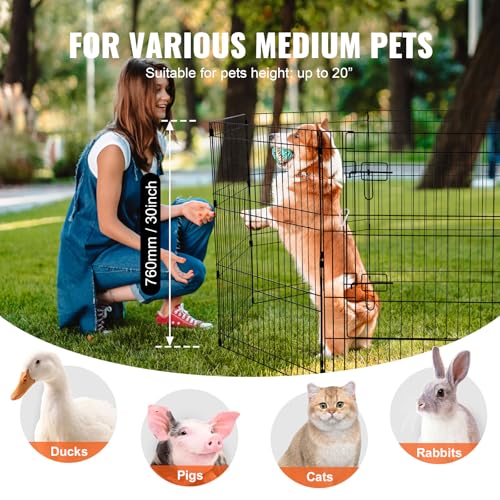 VEVOR Dog Playpen, 8 Pcs 30" H x 24" W Panels Foldable Metal Pet Exercise Pen, Dog Fence Indoor and Outdoor Pen with Door, Bottom Pad and Top Cover, Pet Playpen for Dogs, Cats, Other Small Animals - size: 8 panels 30*24in, style: Playpen + Top Cover & Bot