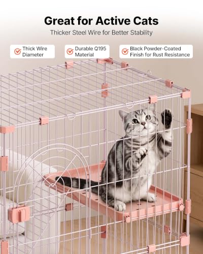 VEVOR Cat Cage 4-Tier 33.07"x23.82"x64.37" DIY Cat Playpen with Ladders, Indoor Enclosure Detachable Metal Wire Kennel Crate, Large Exercise Place for 1-2 Cats, Kittens, Ferrets & Small Animals, Pink - size: 33.1"L x 23.8"W x 64.4"H